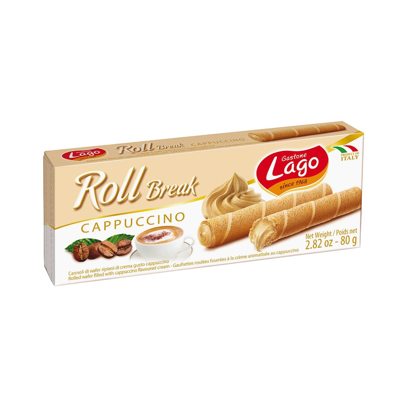 Waffle rolls LAGO Cappuccino, 80 g