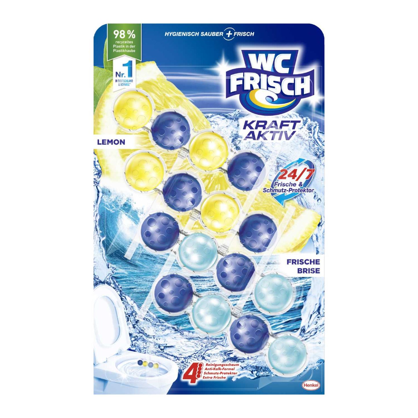 Toilet block WC FRISCH Kraft-Active Lemon + Fresh Breeze, 4x50g