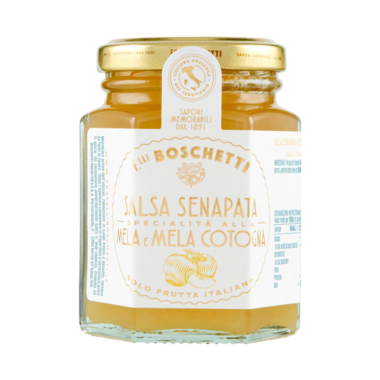 Obuolių ir erškėtuogių garstyčių padažas BOSCHETTI Mele e Mele Cotogne, 130g
